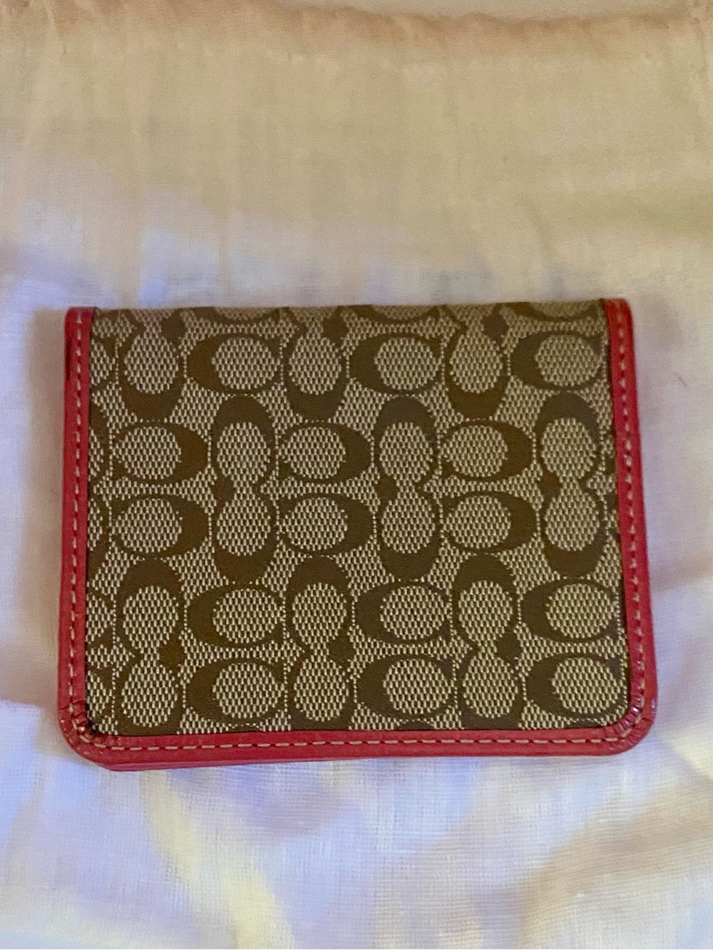 Coach Signature pink & brown Canvas Card Slim Wallet - Picture 3 of 4
